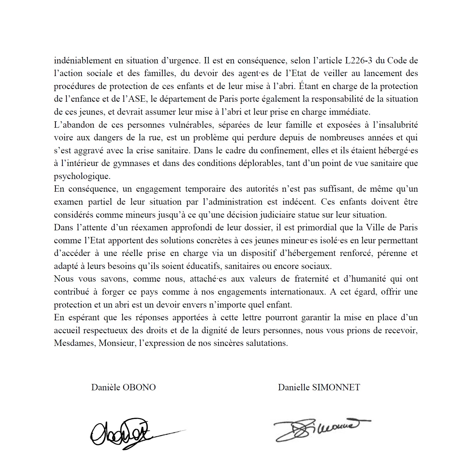 200730 Courrier pref région mairie sur campement mineur·es isolé·es Paris - Verso